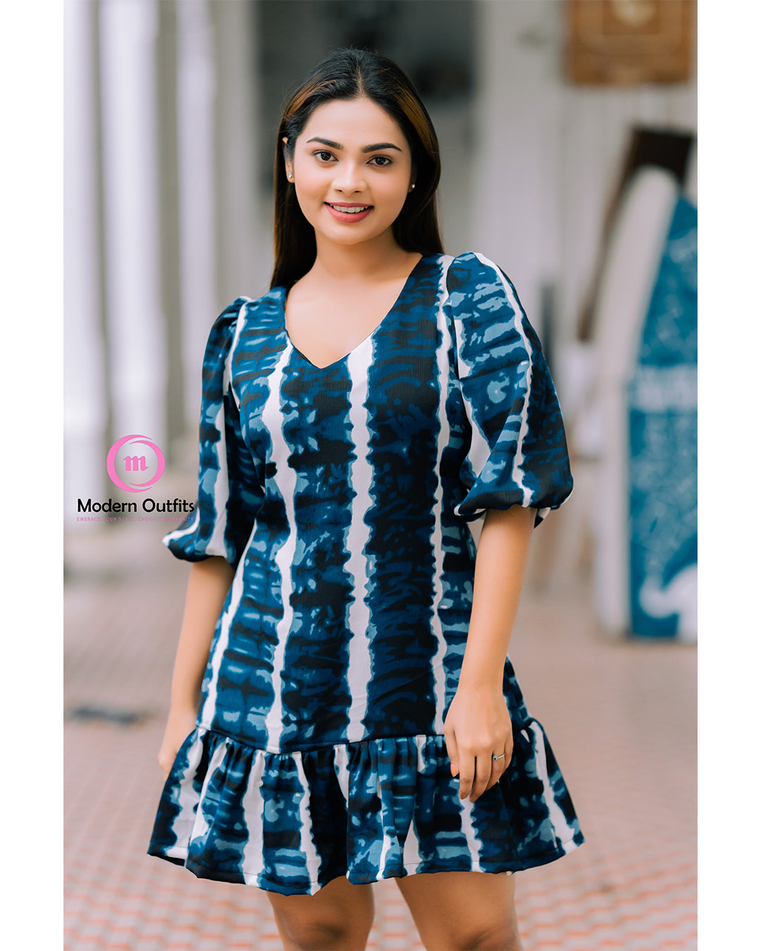 Sona V Neck Puffy Sleeve Mini Dress